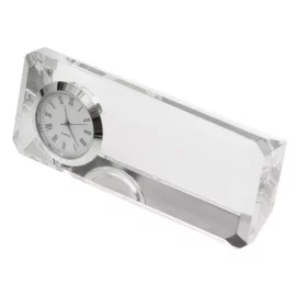 Kryształowy przycisk do papieru z zegarem Cristalino, transparentny 