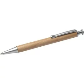 Drewniany długopis ze srebrnym metalowym klipem, drewno