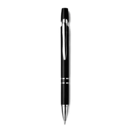 Długopis z trzonem z efektem metalicznym i srebrnymi elementami, czarny