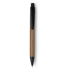 Długopis bambusowy z plastikowymi kolorowymi elementami, czarny