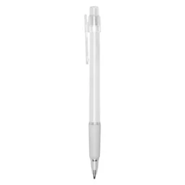Długopis z gumowym uchwytem i półprzezroczystym klipem, biały