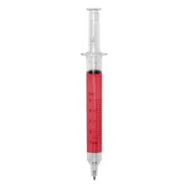 Długopis strzykawka z płynem w środku, czerwony