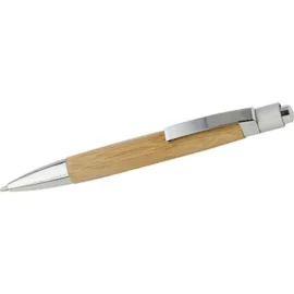 Bambusowy długopis ze srebrnymi elementami i metalowym klipem, brązowy