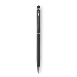 Elegancki długopis z matowym korpusem i gumową końcówką do obsługi ekranów dotykowych, czarny