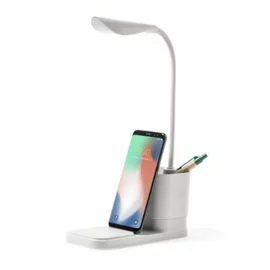 Lampka na biurko ze słomy pszenicznej, ładowarka bezprzewodowa 10W, stojak na telefon