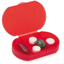 Półprzezroczysty pojemnik na tabletki z 3 przegrodami, czerwony